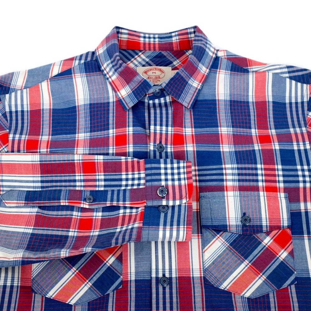 Brooks Brothers X Slim Plaid All Cotton Button Up Shirt MD Medium
